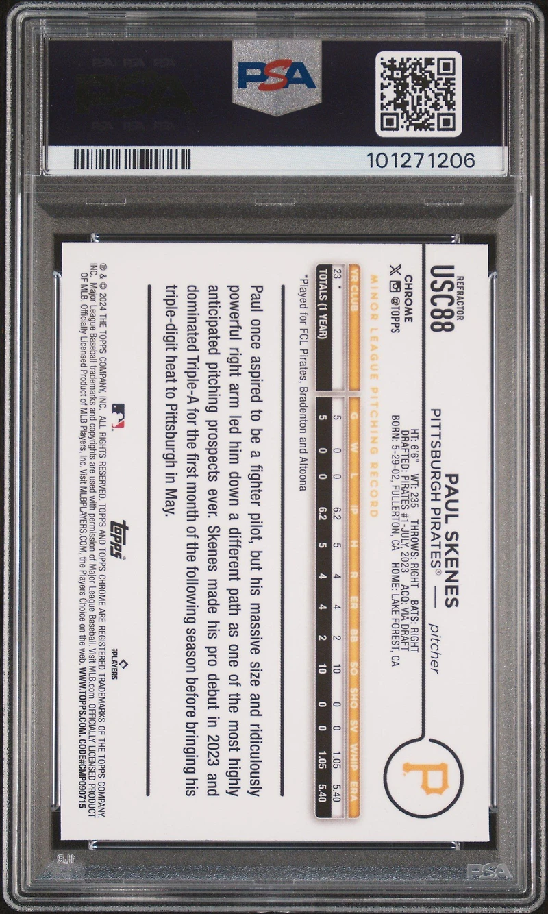2024 Topps Chrome Update Usc88 Paul Skenes Prism Refractor PSA