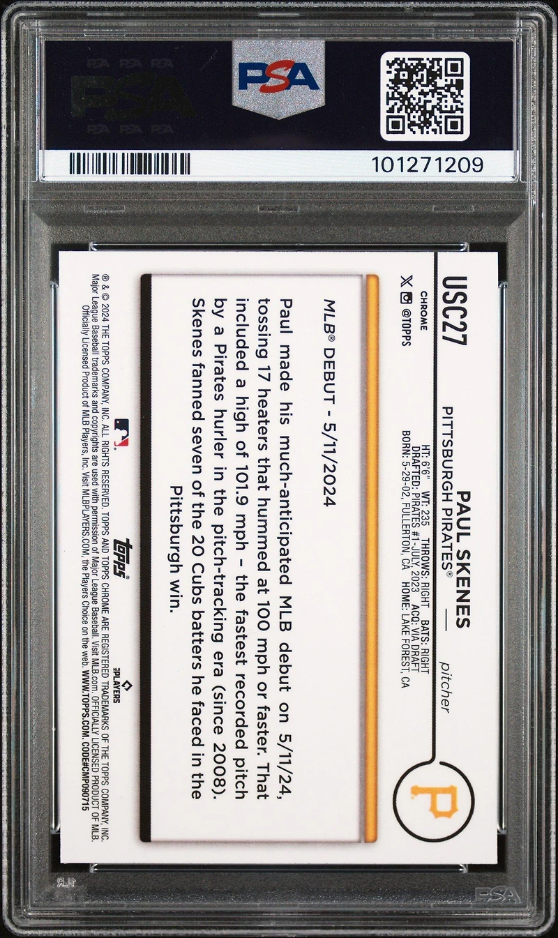 2024 Topps Chrome Update Usc27 Paul Skenes Raywave Refractor PSA