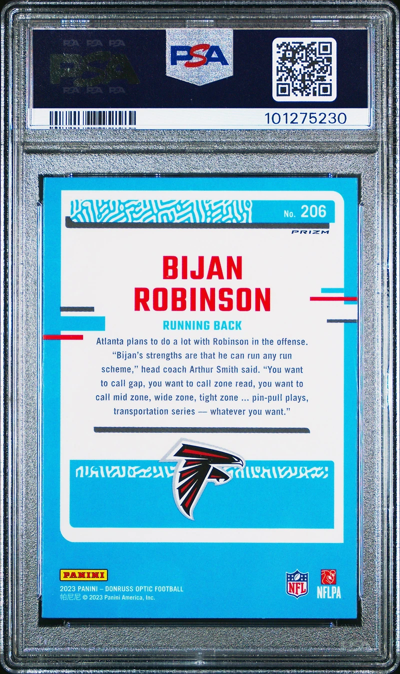 2023 Panini Donruss Optic 206 Bijan Robinson Blue Scope PSA 10