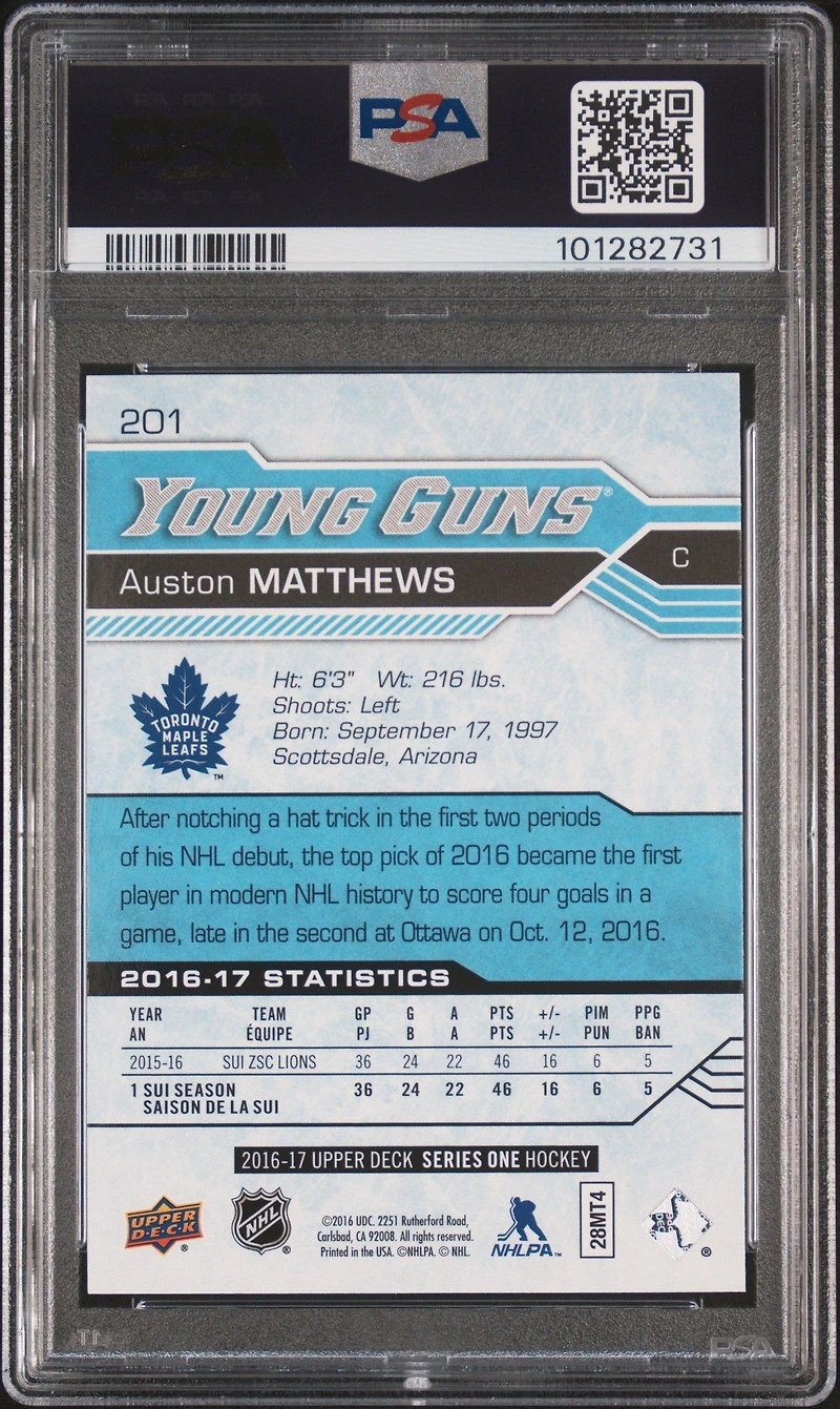 2016 Upper Deck 201 Auston Matthews PSA