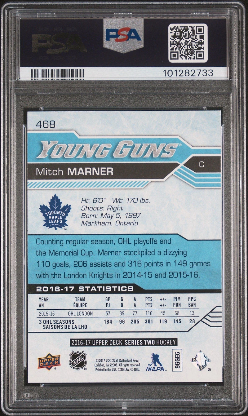 2016 Upper Deck 468 Mitch Marner PSA 9