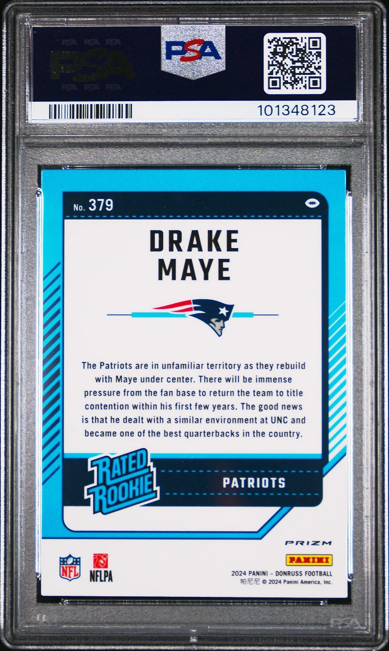 2024 Panini Donruss 379 Drake Maye Optic Preview-red Pandora PSA