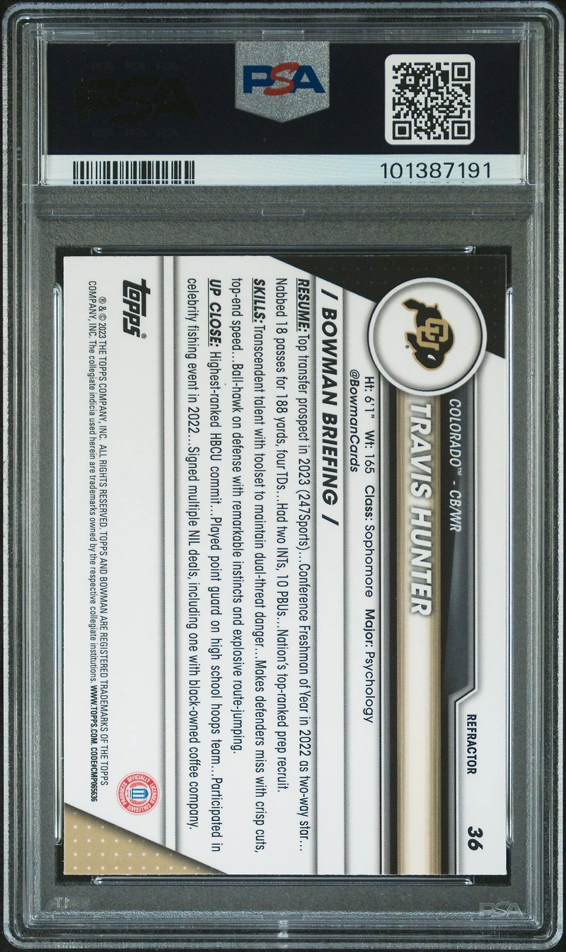2023 Bowman University Chrome 36 Travis Hunter Refractor PSA 9