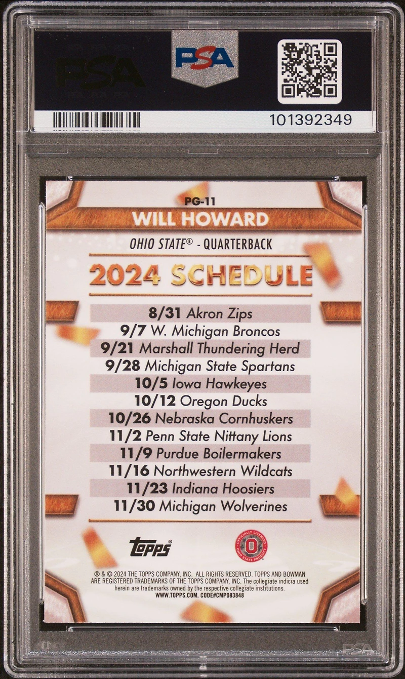 2024 Bowman University Chrome Path To Glory Pg11 Will Howard PSA 10