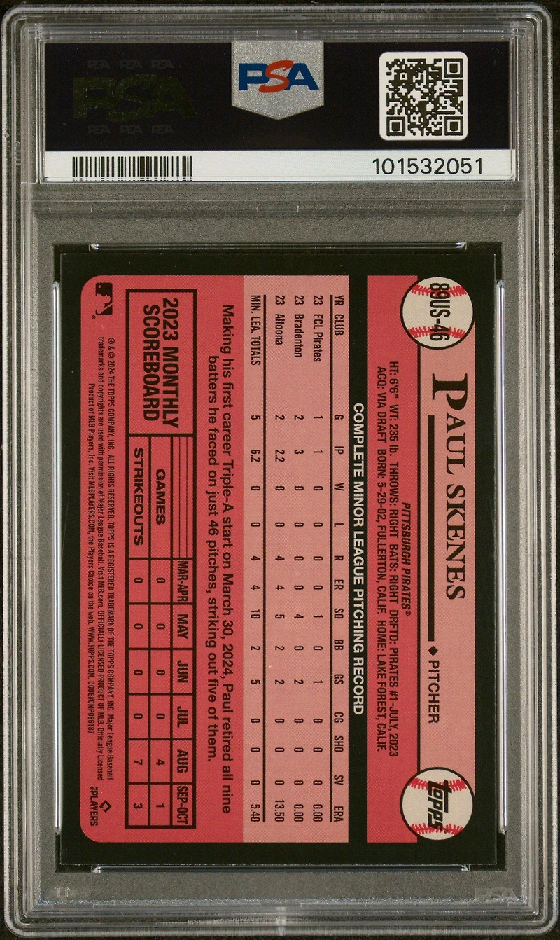 2024 Topps Update 1989 Topps Baseball 46 Paul Skenes PSA 10