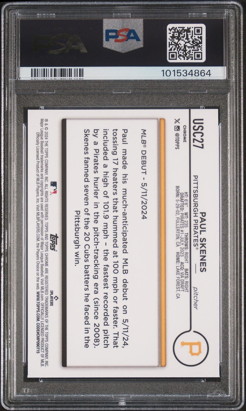 2024 Topps Chrome Update Usc27 Paul Skenes PSA 10