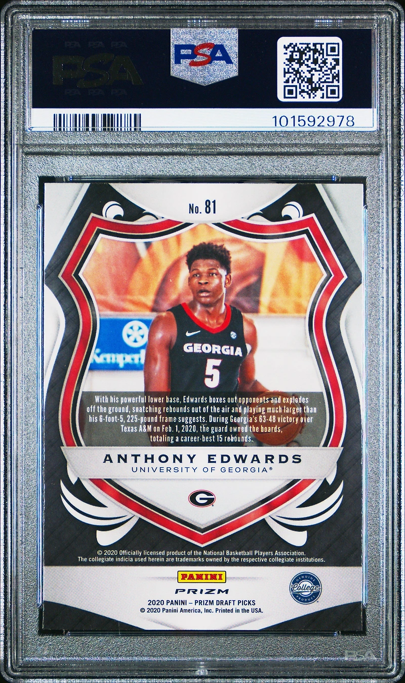 2020 Panini Prizm Draft Picks Anthony Edwards Green Prizm PSA 10
