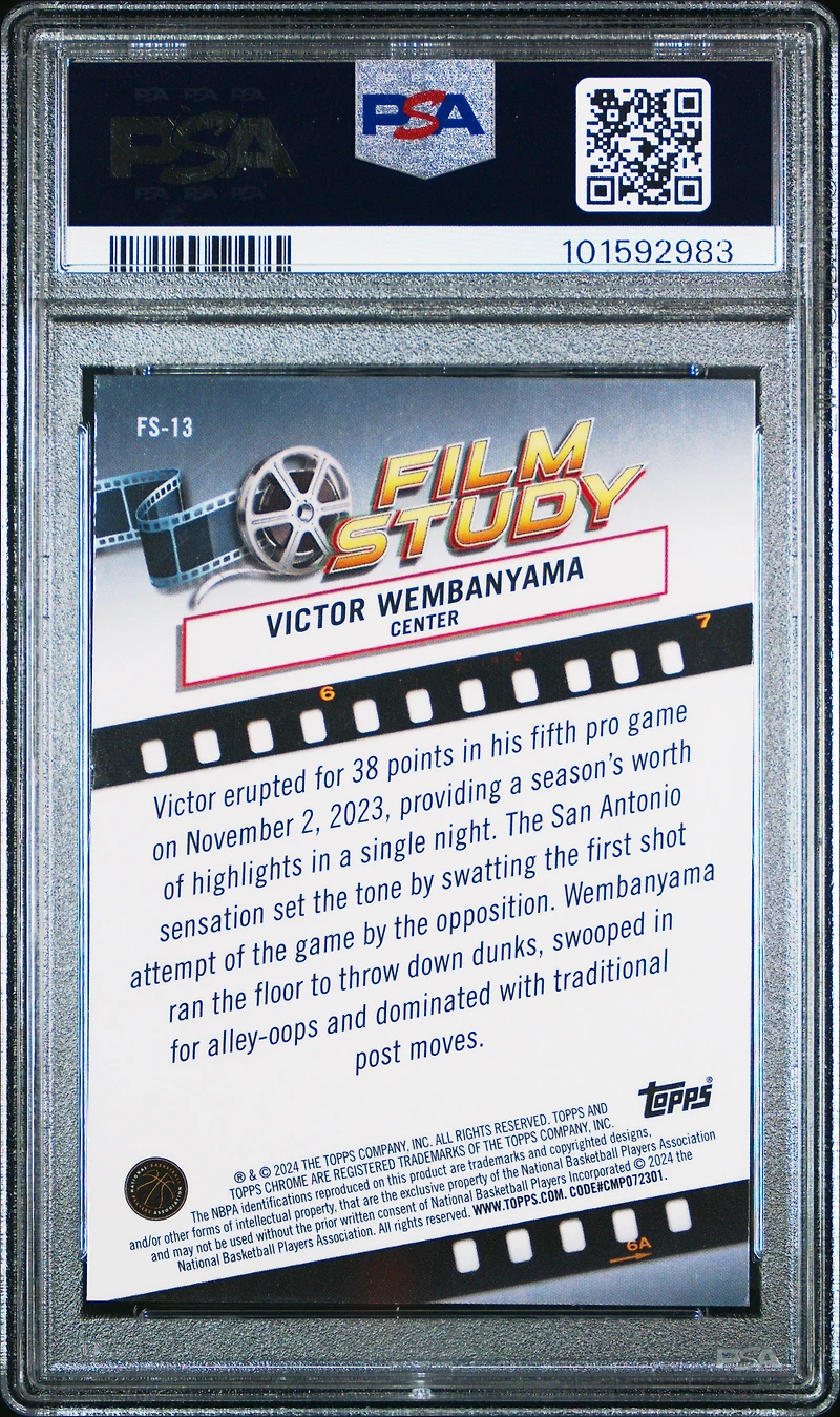 2023 Topps Chrome Film Study Fs13 Victor Wembanyama Basketball Refractor PSA 10