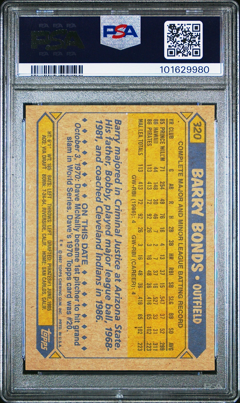 1987 Topps 320 Barry Bonds PSA