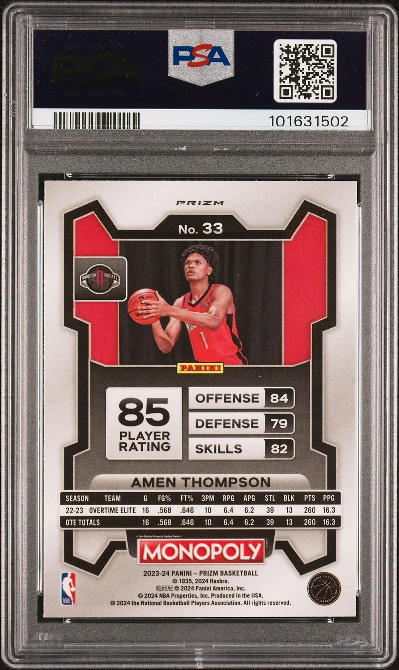 2023 Panini Prizm Monopoly 33 Amen Thompson Dice PSA 10