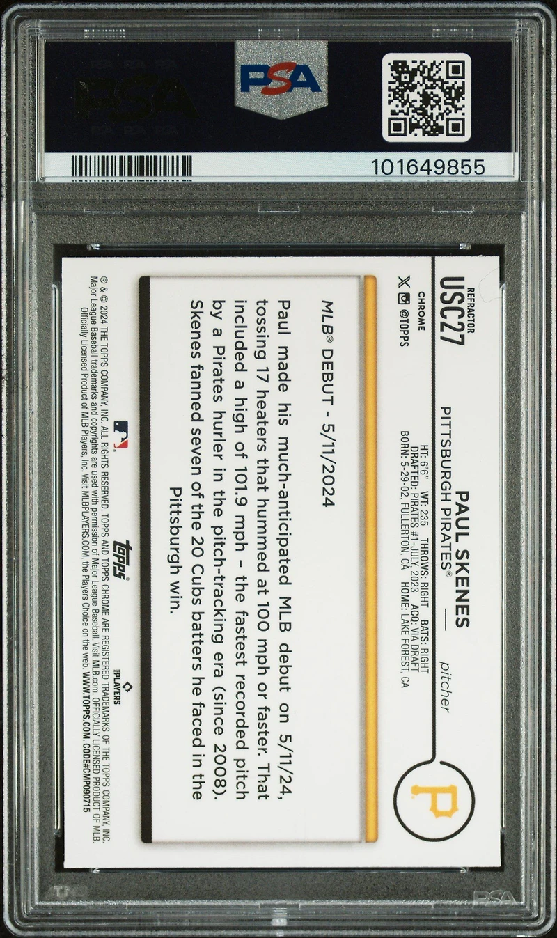 2024 Topps Chrome Update Usc27 Paul Skenes Prism Refractor PSA 10