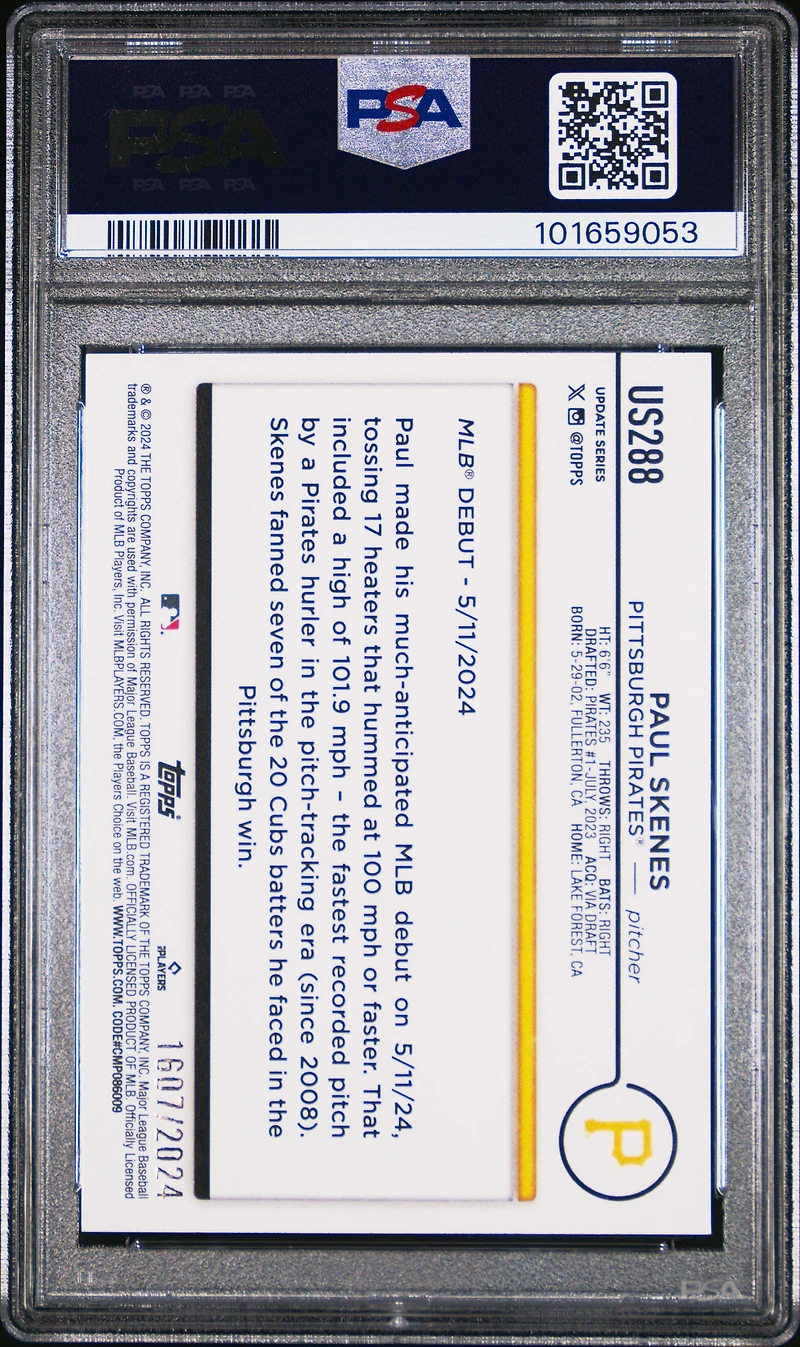 2024 Topps Update Us288 Paul Skenes Gold PSA 10