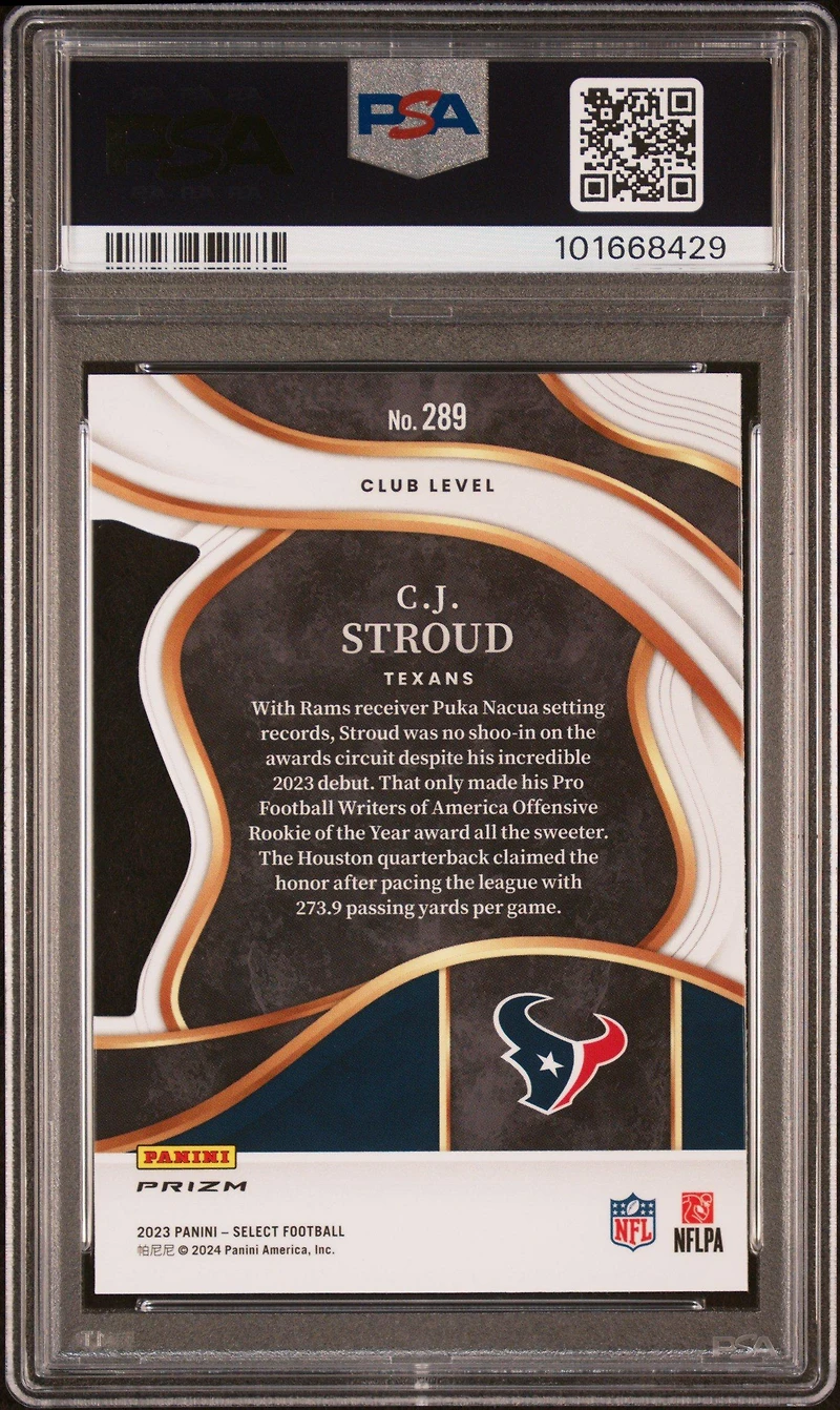 2023 Panini Select 289 Cj Stroud Die-cut Black & Green Prizm PSA 10