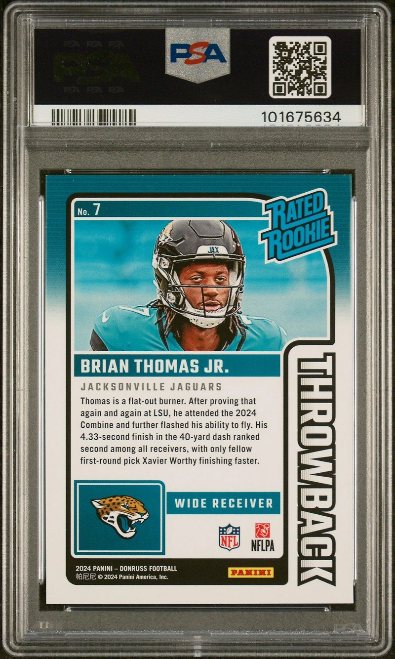 2024 Panini Donruss Rated Rookies Throwback 7 Brian Thomas Jr. PSA 9