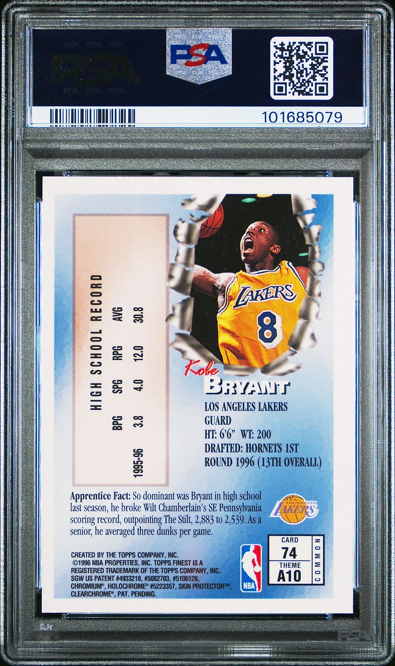 1996 Finest 74 Kobe Bryant PSA