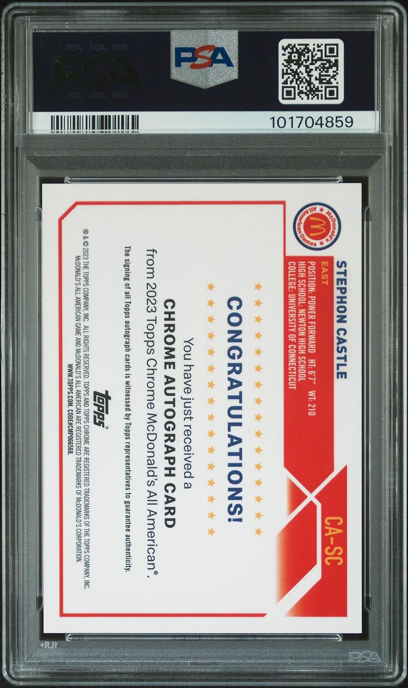 2023 Topps Chrome Mcdonald's All-american Autographs Sc Stephon Castle PSA 10