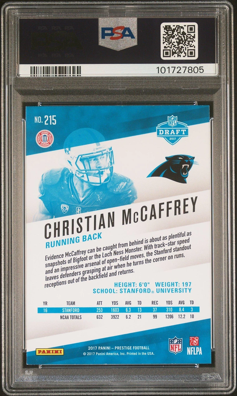 2017 Panini Prestige 215 Christian Mccaffrey PSA 9