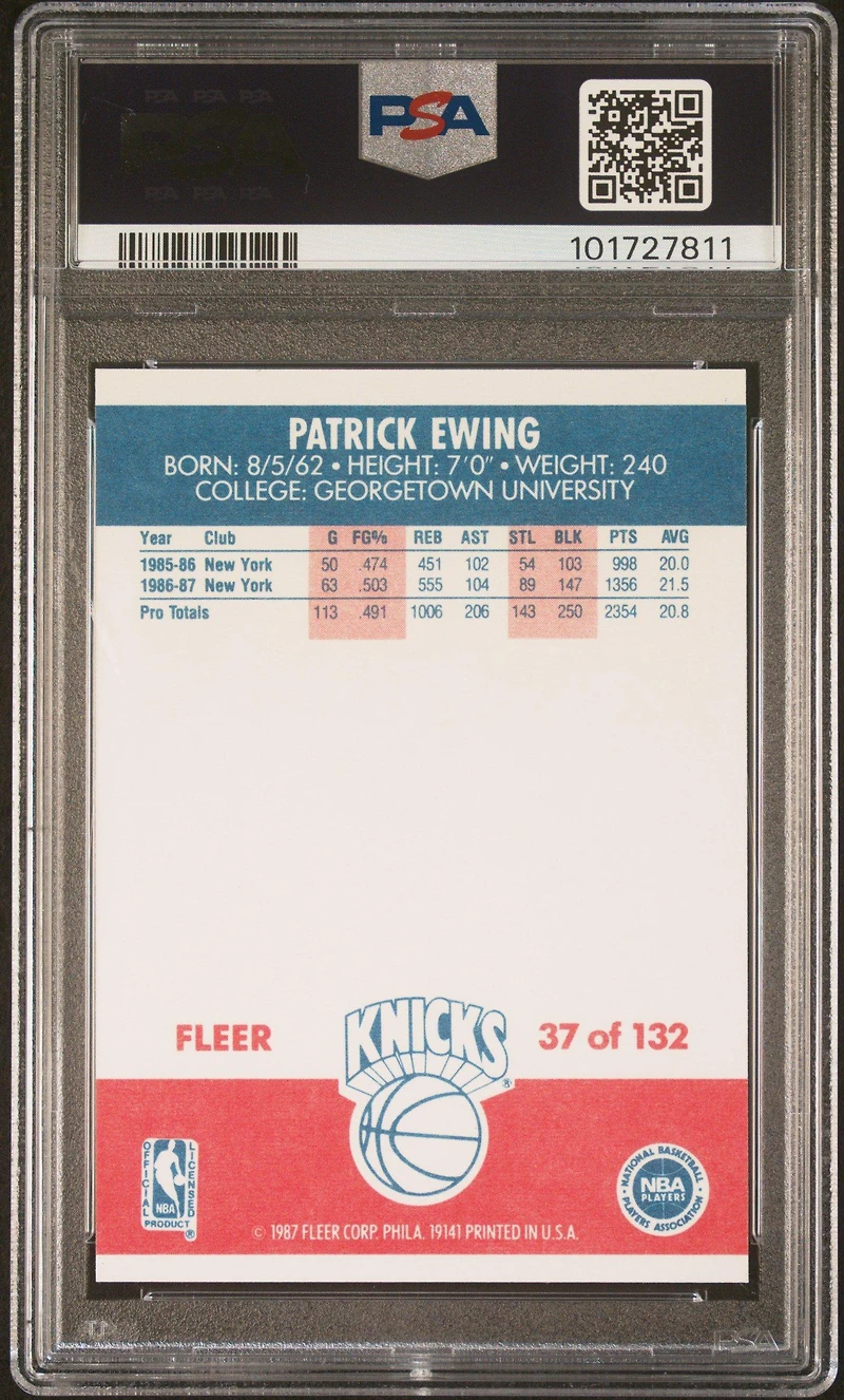 1987 Fleer 37 Patrick Ewing PSA 9