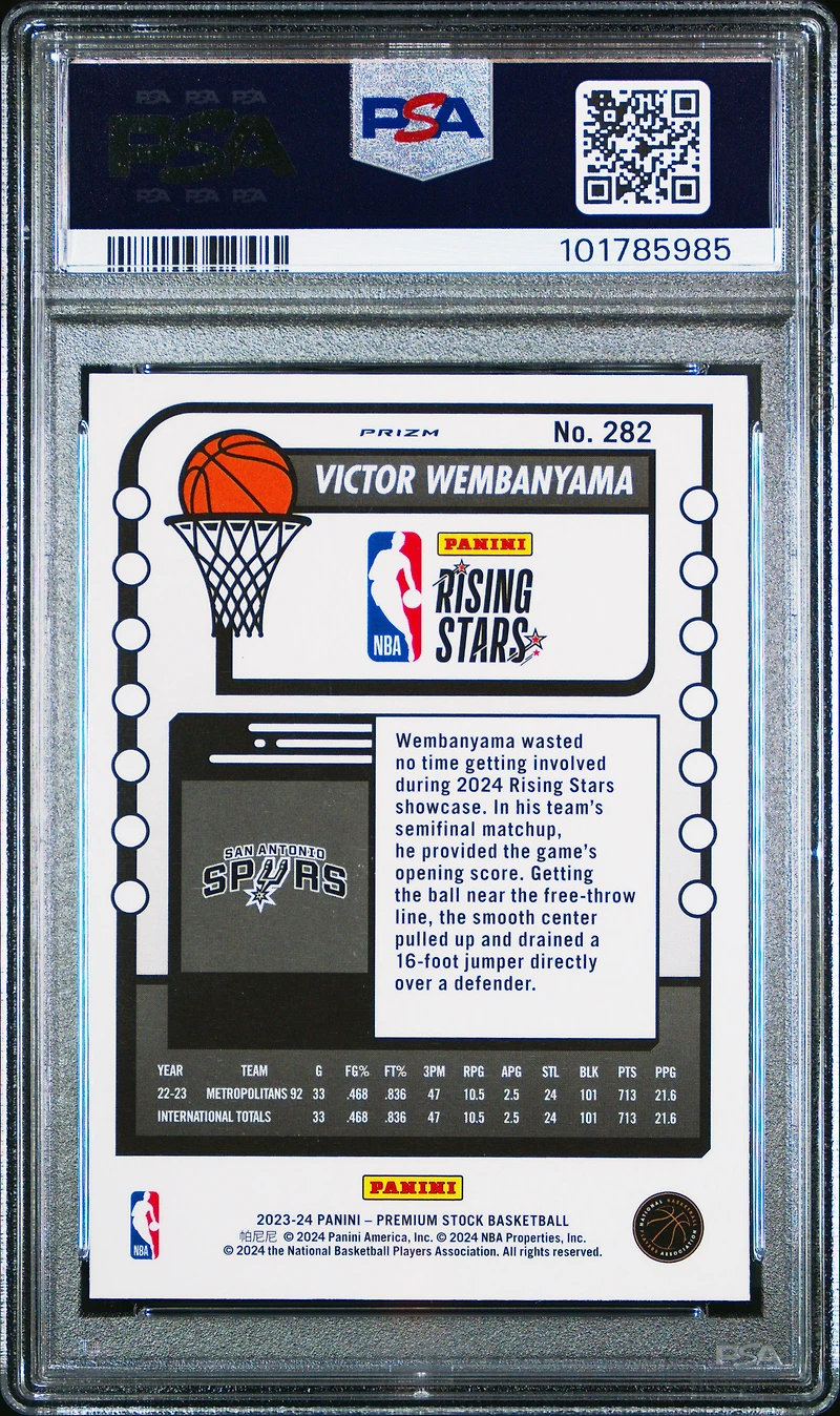 2023 Panini Hoops Premium Stock Victor Wembanyama Ice Prizm PSA