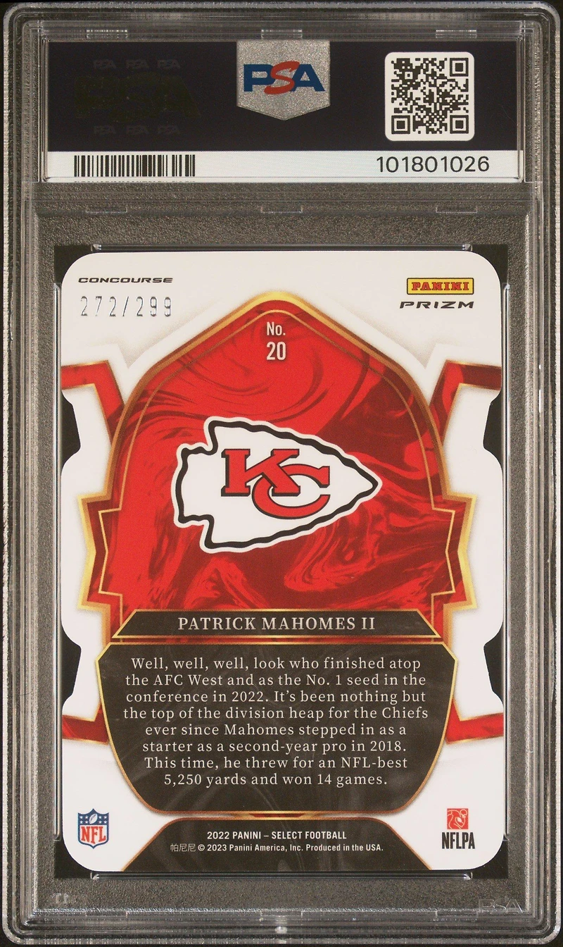 2022 Panini Select 20 Patrick Mahomes Ii Die-cut Neon Green Prizm PSA 10