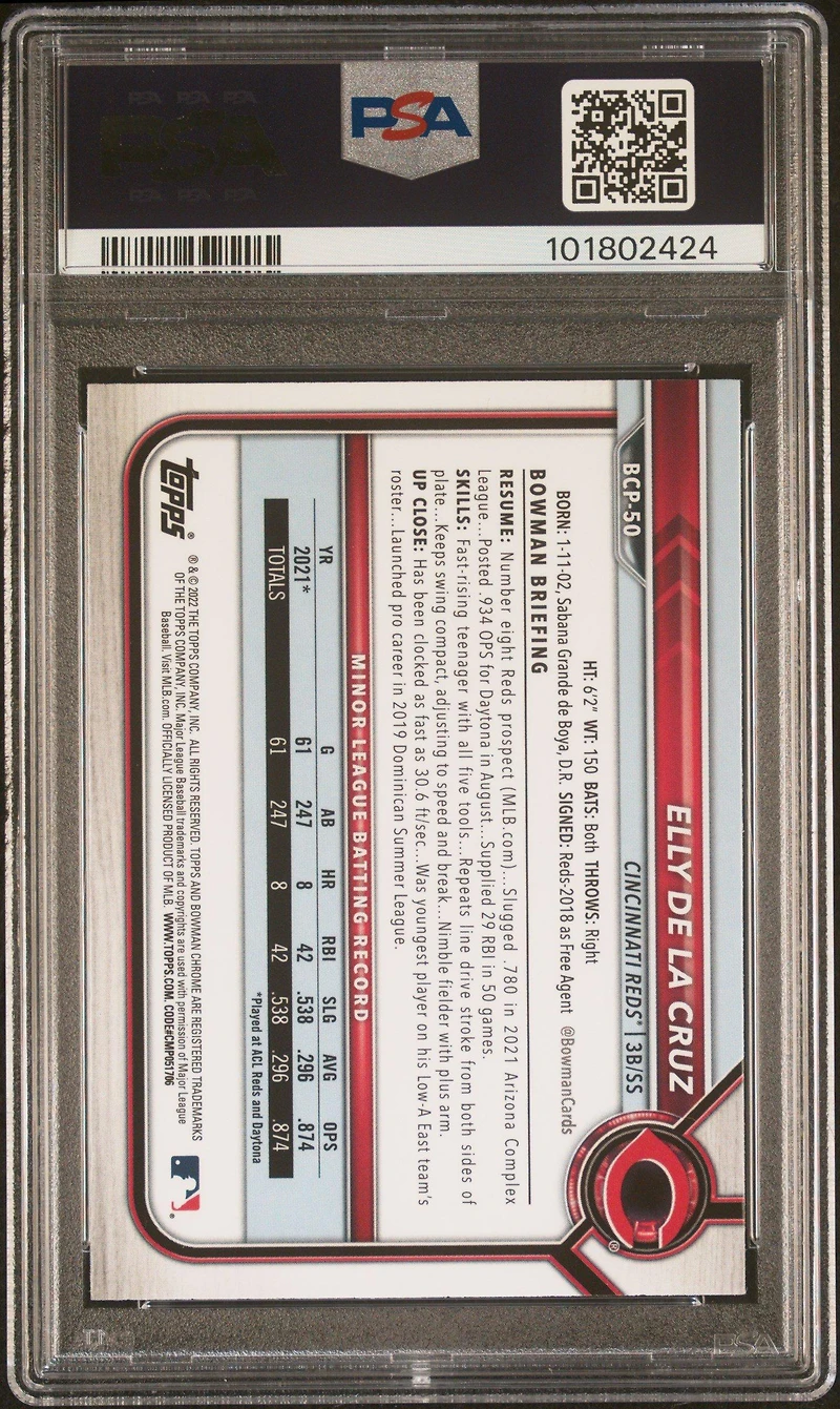 2022 Bowman Chrome Prospects Bcp50 Elly De La Cruz PSA