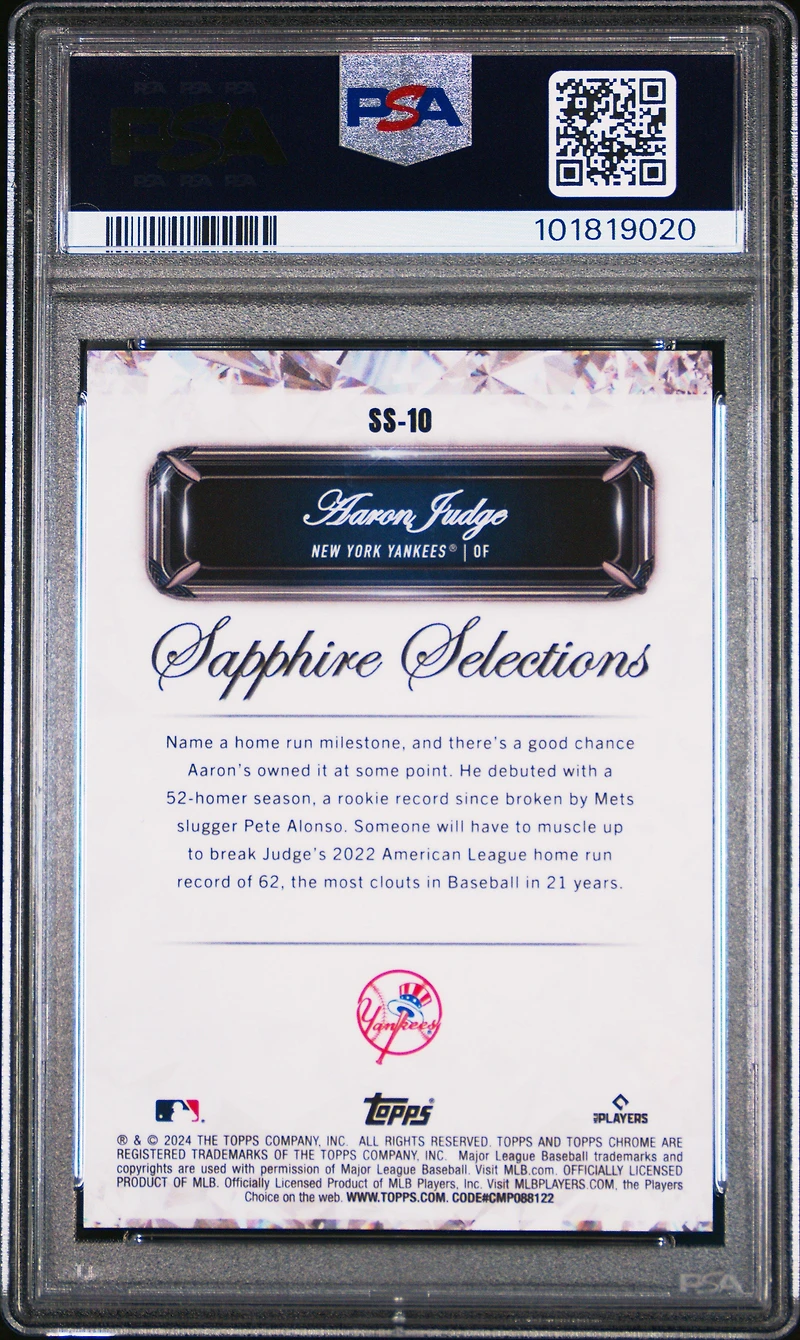 2024 Topps Chrome Sapphire Sapphire Selections Ss10 Aaron Judge Gold PSA 9