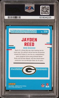 2023 Panini Donruss Optic 239 Jayden Reed Purple Shock PSA 10