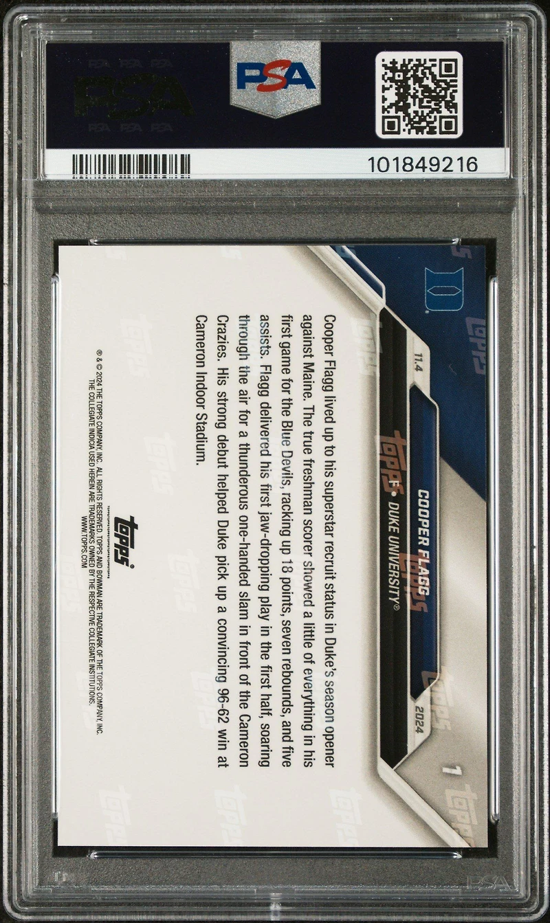 2024-25 Bowman U Now 1 Cooper Flagg PSA 10
