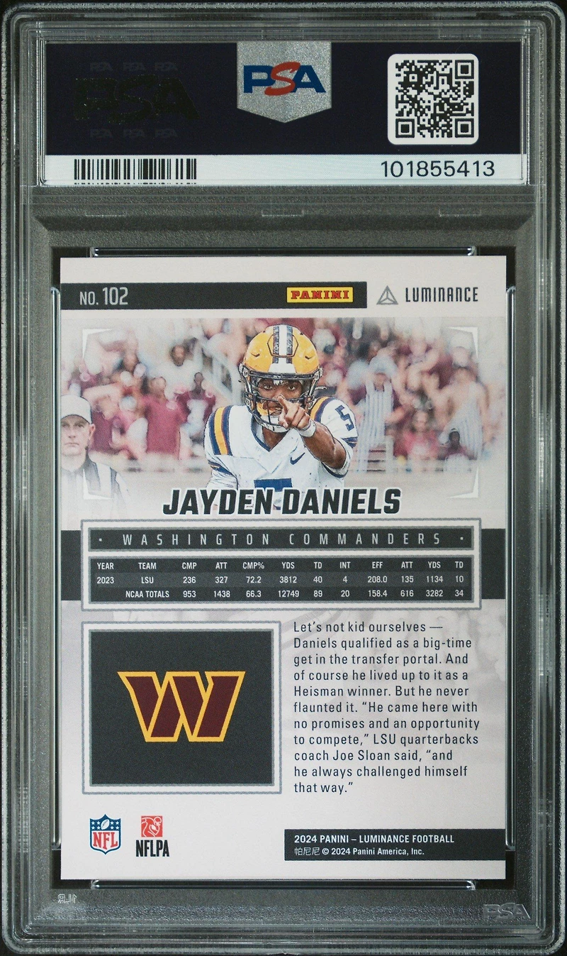 2024 Panini Luminance 102 Jayden Daniels PSA 10