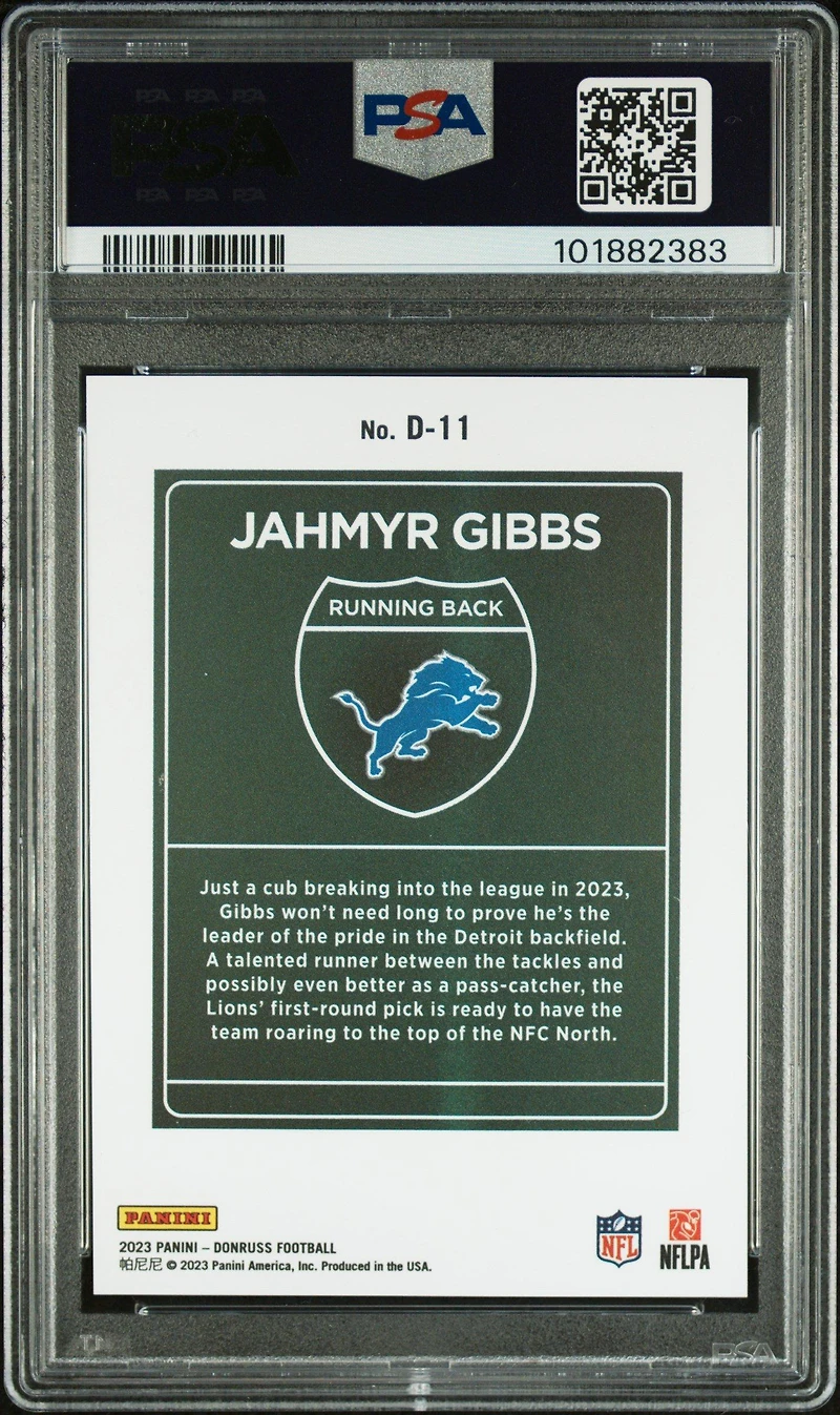 2023 Panini Donruss Downtown! D11 Jahmyr Gibbs PSA 8