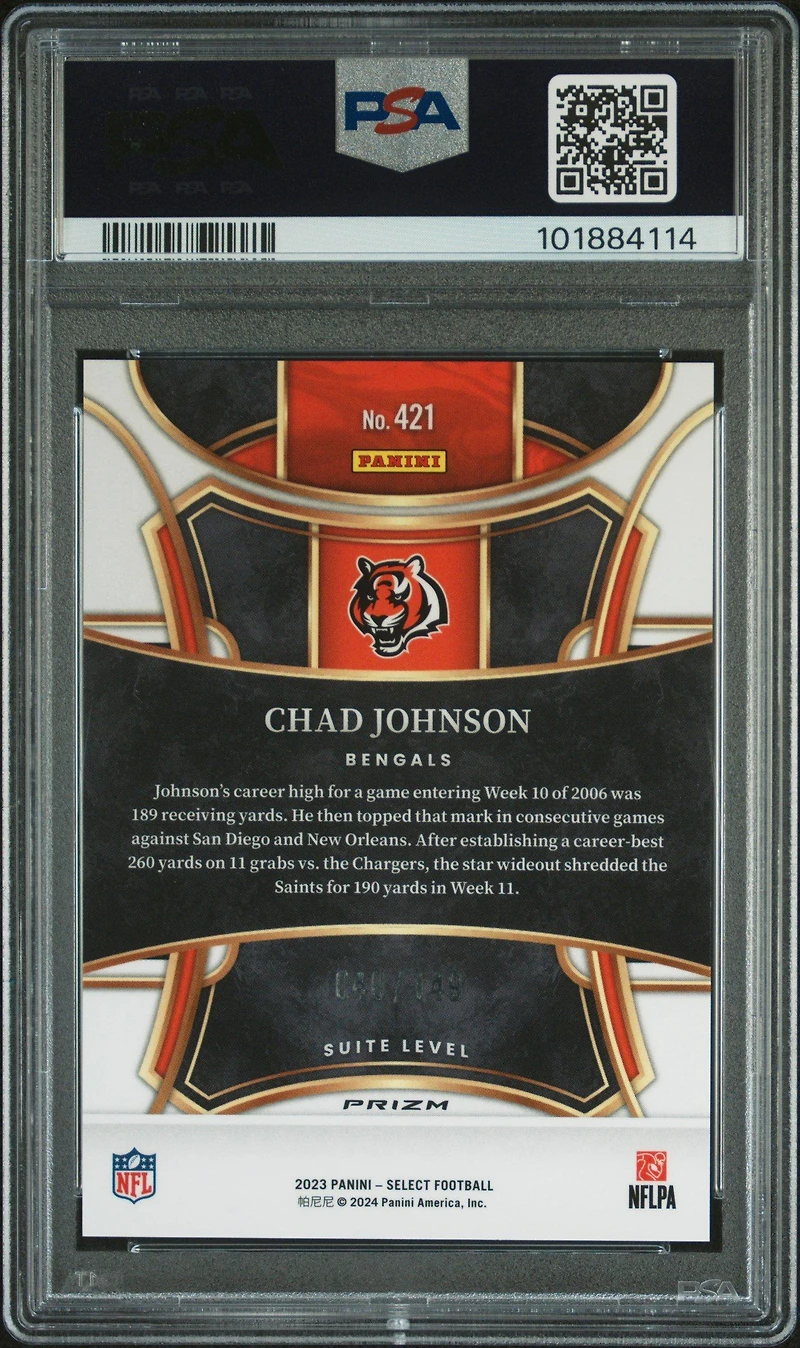 2023 Panini Select 421 Chad Johnson Tri-color Prizm PSA 10