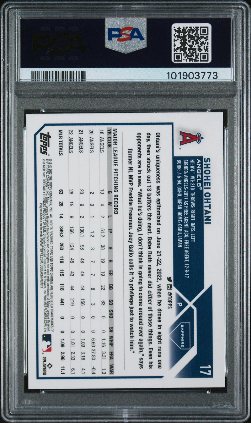 2023 Topps Chrome Sapphire 17 Shohei Ohtani PSA 10