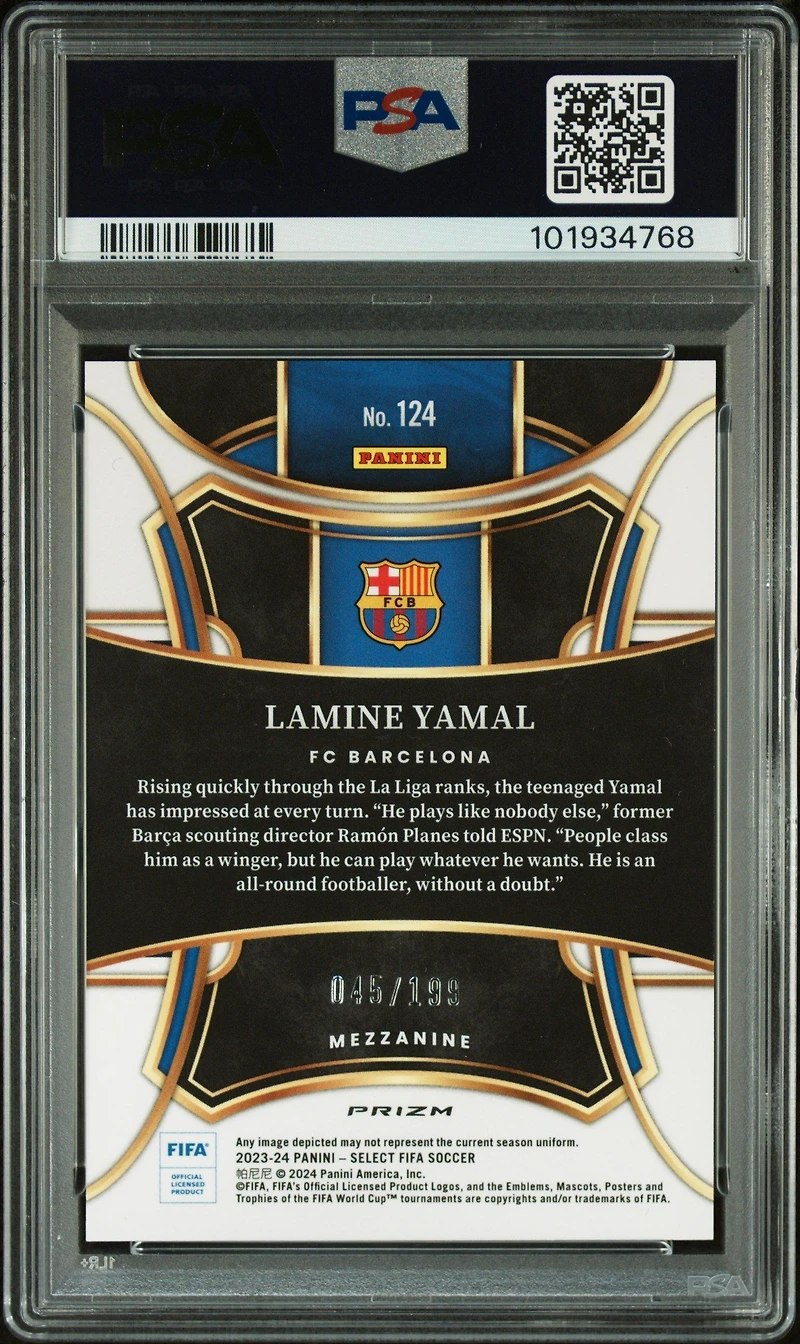 2023-24 Panini Select Fifa 124 Lamine Yamal Pink Mojo PSA 10