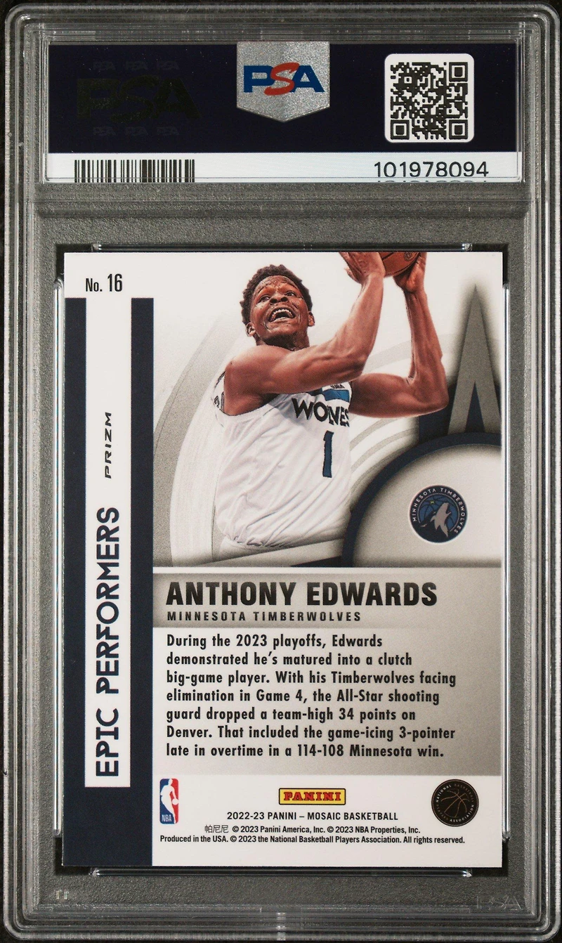 2022 Panini Mosaic Epic Performers 16 Anthony Edwards Mosaic PSA 10