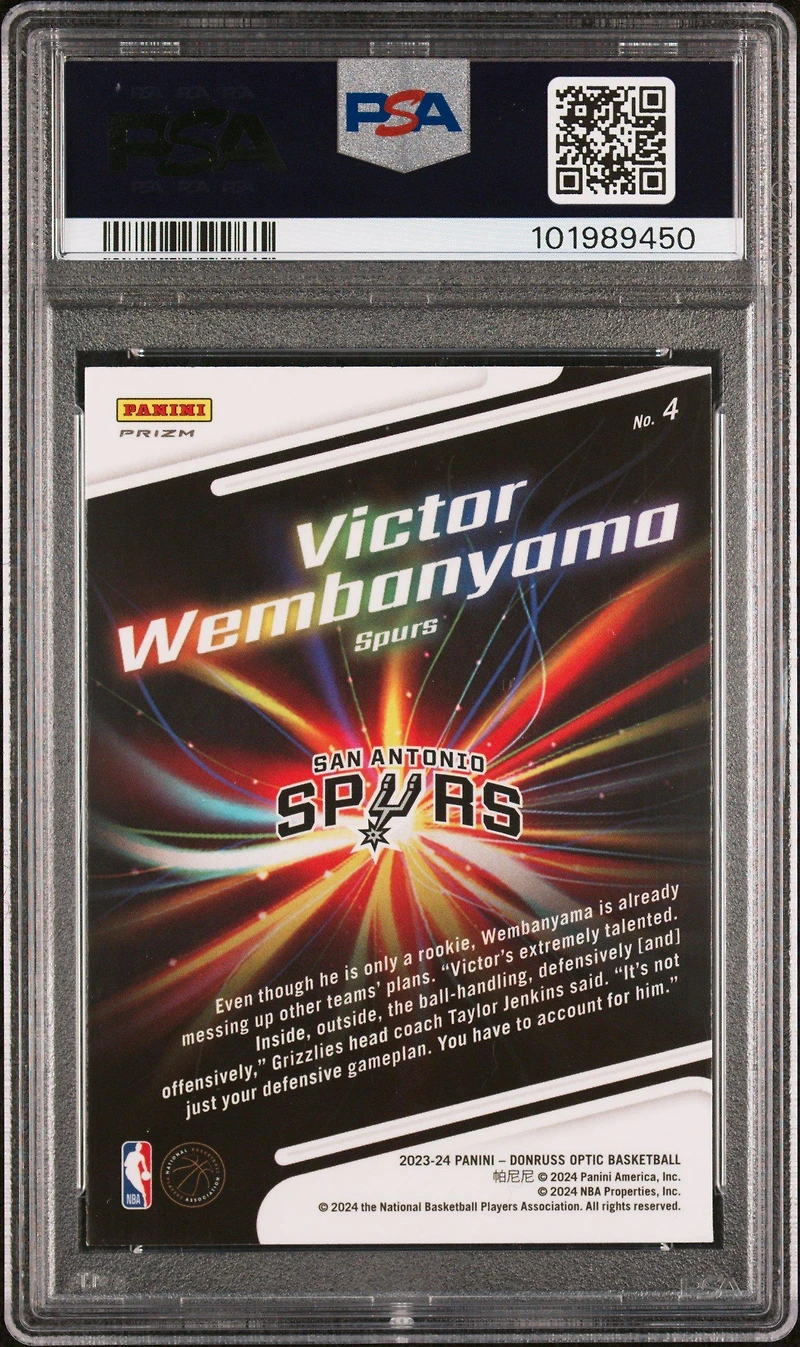 2023 Panini Donruss Optic Lights Out 4 Victor Wembanyama Holo Fast Break PSA 9