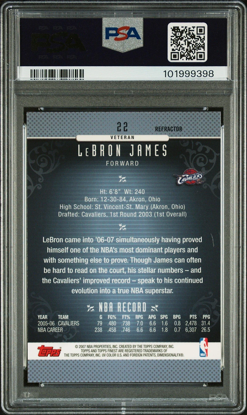 2006 Finest 22 Lebron James Refractor PSA 9