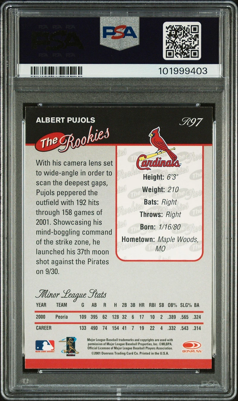 2001 Donruss Rookies R97 Albert Pujols PSA 9