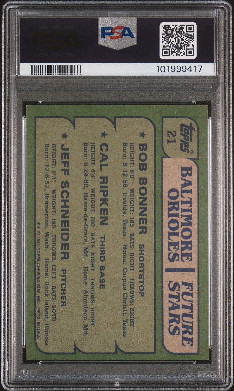 1982 Topps 21 Orioles Future Stars Bonner/ripken/schneider PSA 9