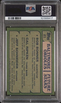 1982 Topps 21 Orioles Future Stars Bonner/ripken/schneider PSA 9