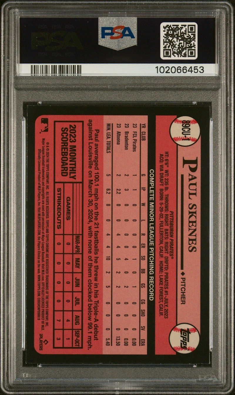 2024 Topps Chrome Update 1989 Topps Baseball 1 Paul Skenes PSA 9