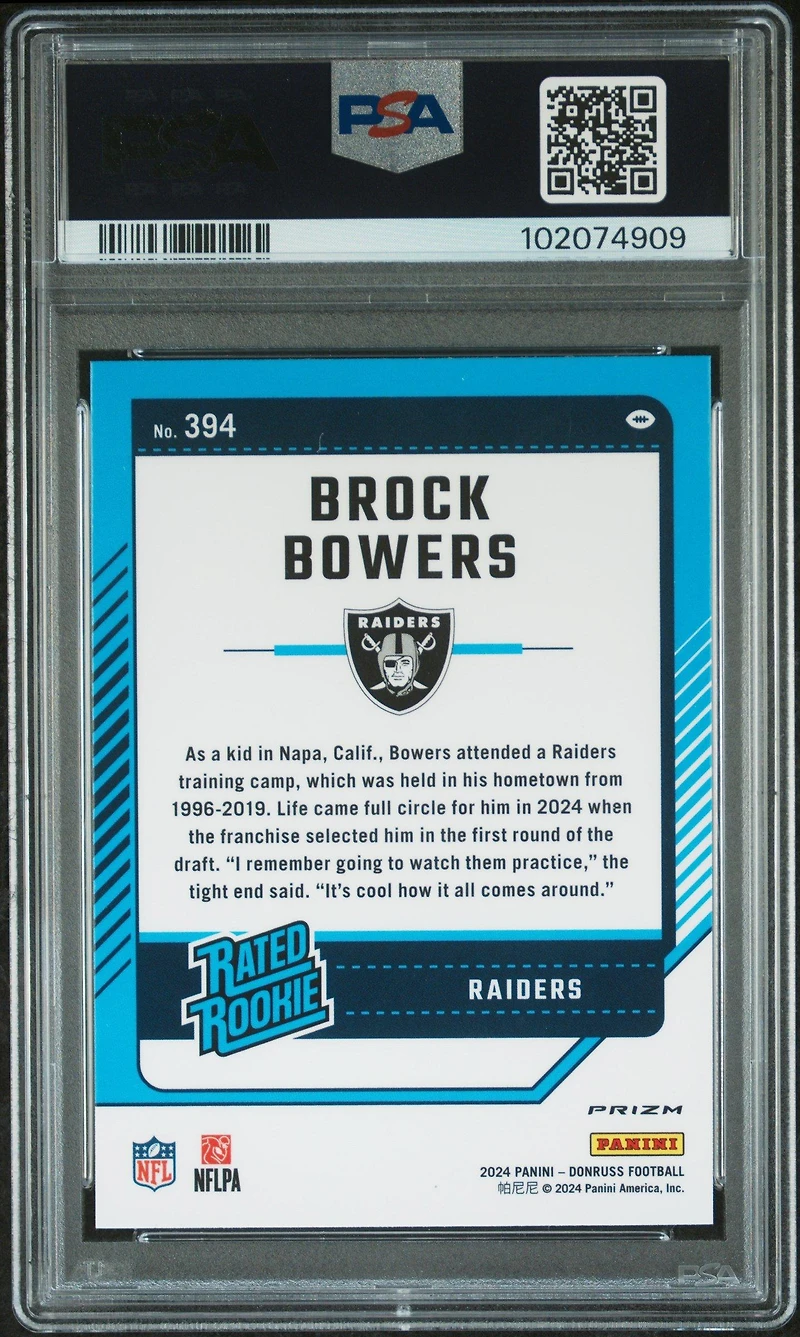 2024 Panini Donruss 394 Brock Bowers Optic Preview-red Pandora PSA