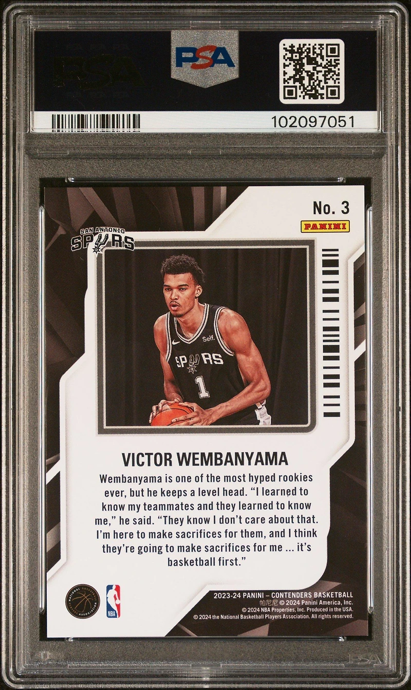 2023 Panini Contenders Rookie Of The Year Contenders 3 Victor Wembanyama PSA 10
