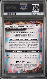 2024 Topps Finest 250 Yoshinobu Yamamoto Purple Refractor PSA 10