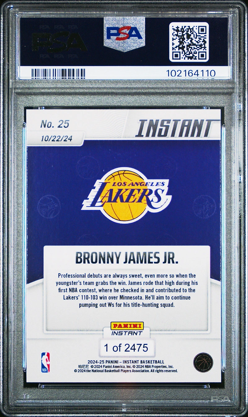 2024 Panini Instant Nba 25 Bronny James Jr. PSA 10
