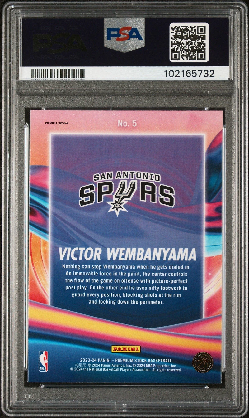 2023 Panini Hoops Premium Stock Anti Gravity 5 Victor Wembanyama Disco Prizm PSA 10