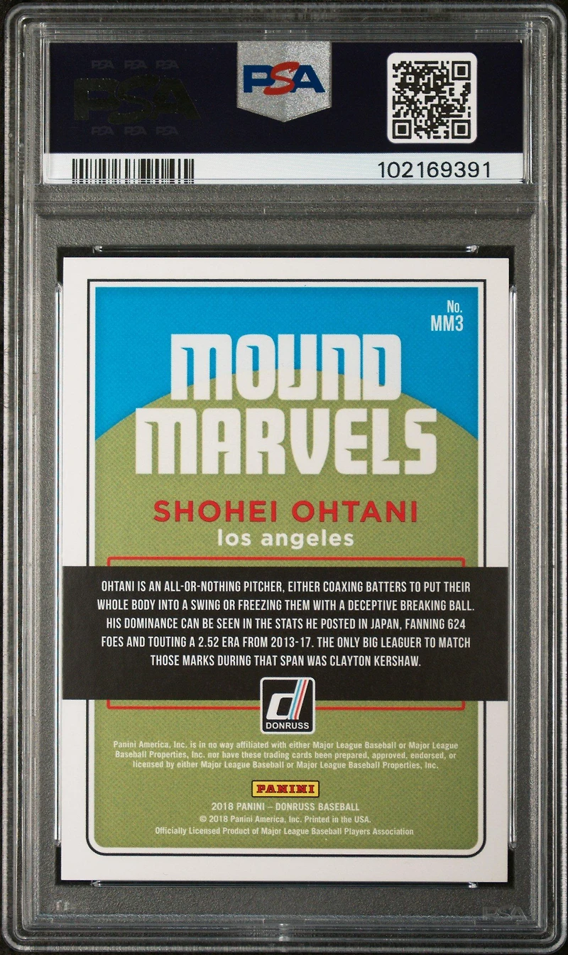 2018 Panini Donruss Mound Marvels Mm3 Shohei Ohtani Crystals PSA 10