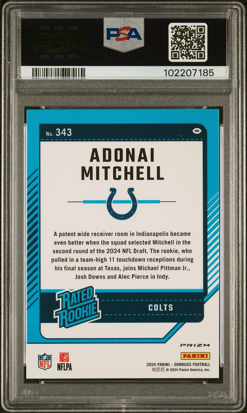 2024 Panini Donruss 343 Adonai Mitchell Optic Preview-red Pandora PSA 10