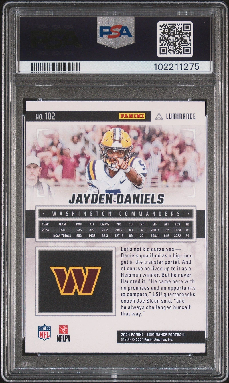 2024 Panini Luminance 102 Jayden Daniels Gold PSA 10