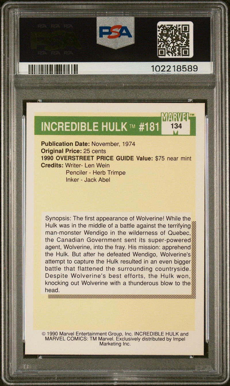 1990 Marvel Universe 134 Incredible Hulk #181 PSA 9