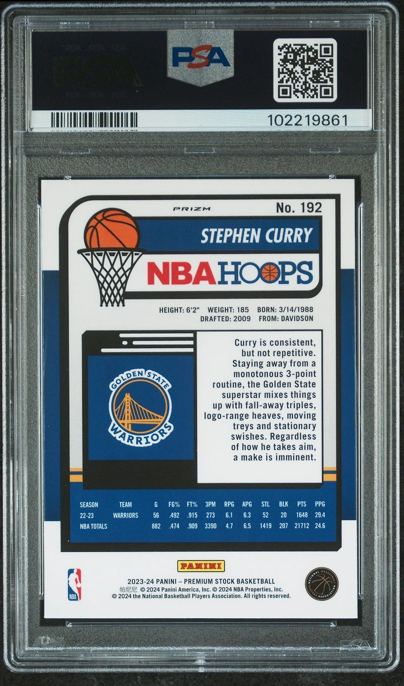 2023 Panini Hoops Premium Stock 192 Stephen Curry Premium PSA 10
